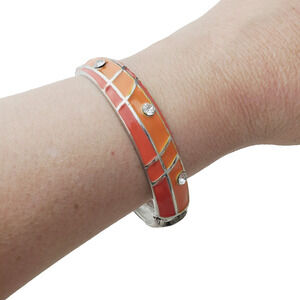 Vintage Claw Bracelet Colorful Orange & Silver w/ Diamond Studs Collectible MCM